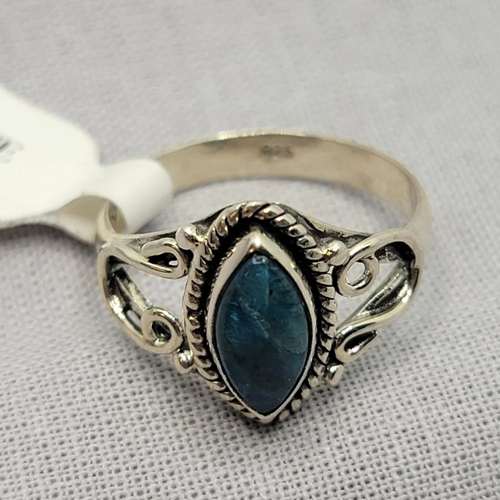 Blue Apatite Sterling Silver Horseshoe Ring Signed Size 7